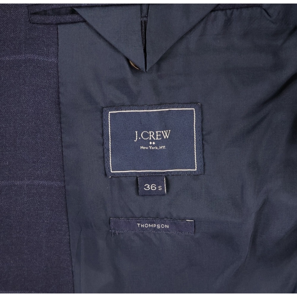 J. Crew Thompson Suit Size 36S Navy Blue Windowpane Check Wool Blend Preppy - Picture 8 of 15